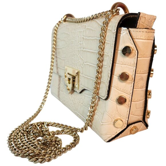 German Fuentes Off-White Croc Embossed Leather Handbag Gold Chain Made in Italy - Picture 6 of 12